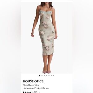 House of CB Mint Green Floral Lace-Trim Midi Dress